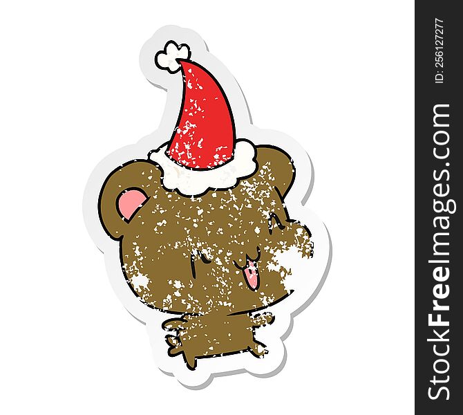 christmas distressed sticker cartoon of kawaii bear