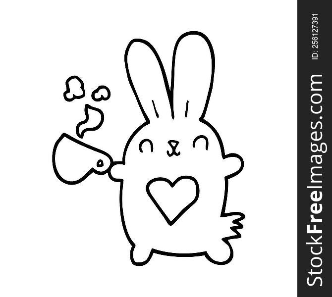 Cute Cartoon Rabbit With Love Heart And Coffee Cup