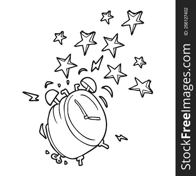 freehand drawn black and white cartoon ringing alarm clock