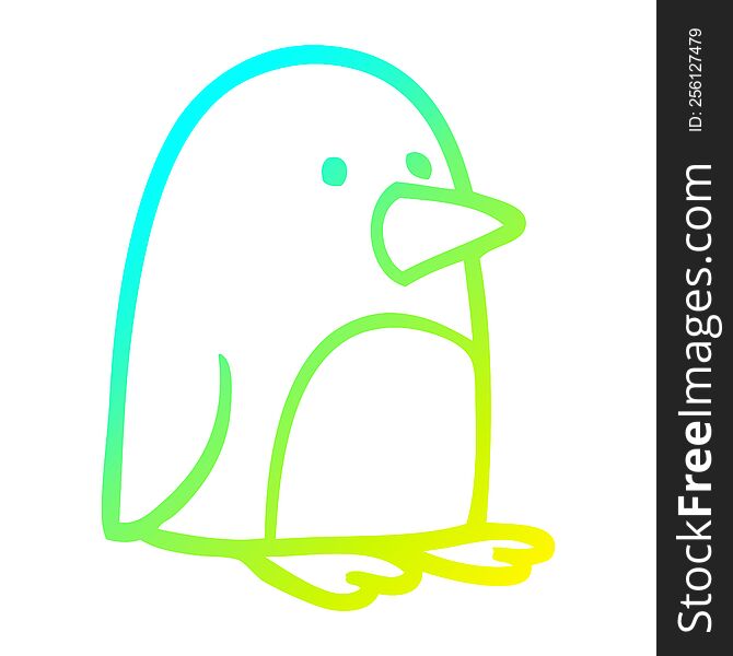 cold gradient line drawing of a cartoon small penguin