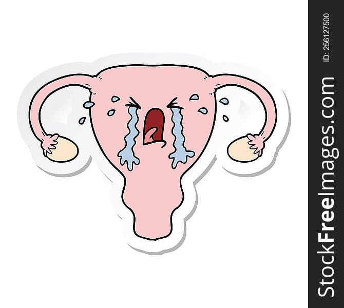 sticker of a cartoon uterus crying