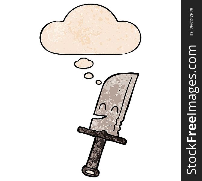 Cartoon Knife And Thought Bubble In Grunge Texture Pattern Style
