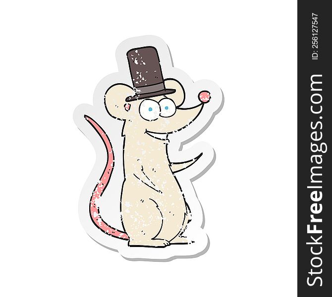 retro distressed sticker of a cartoon mouse in top hat