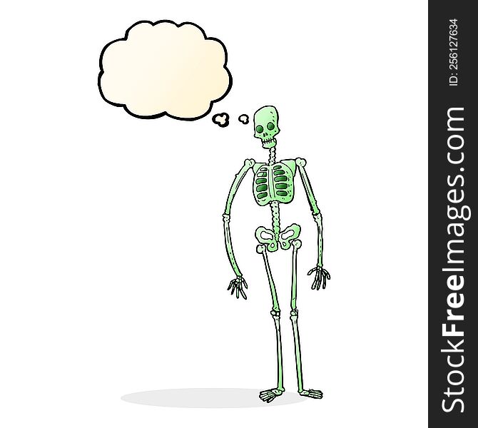 Cartoon Spooky Skeleton With Thought Bubble