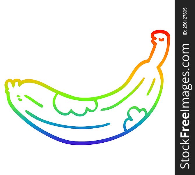 rainbow gradient line drawing of a cartoon turning banana
