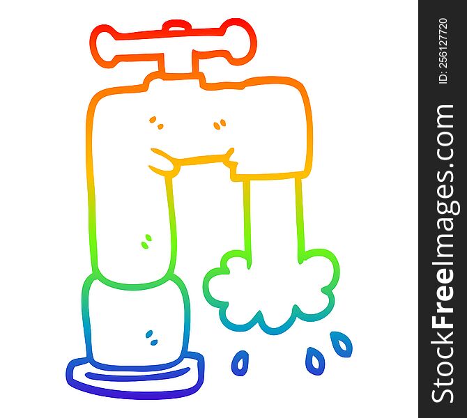 rainbow gradient line drawing of a cartoon running faucet