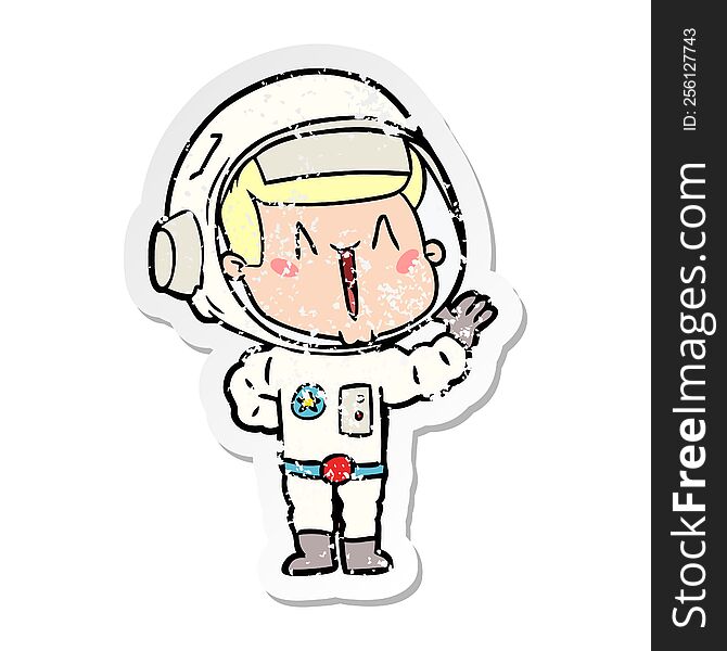 Distressed Sticker Of A Singing Cartoon Astronaut