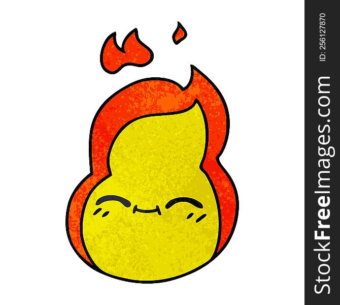 textured cartoon of cute kawaii fire flame