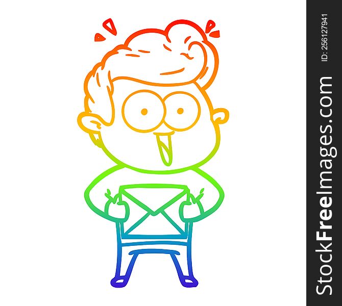 rainbow gradient line drawing cartoon man with envelope