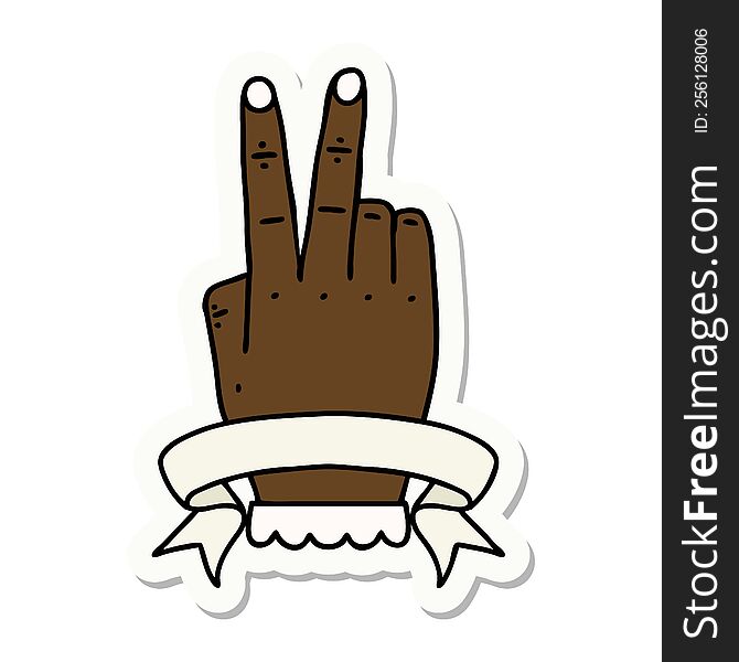 Victory V Hand Gesture With Banner Sticker