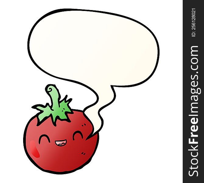 Cute Cartoon Tomato And Speech Bubble In Smooth Gradient Style
