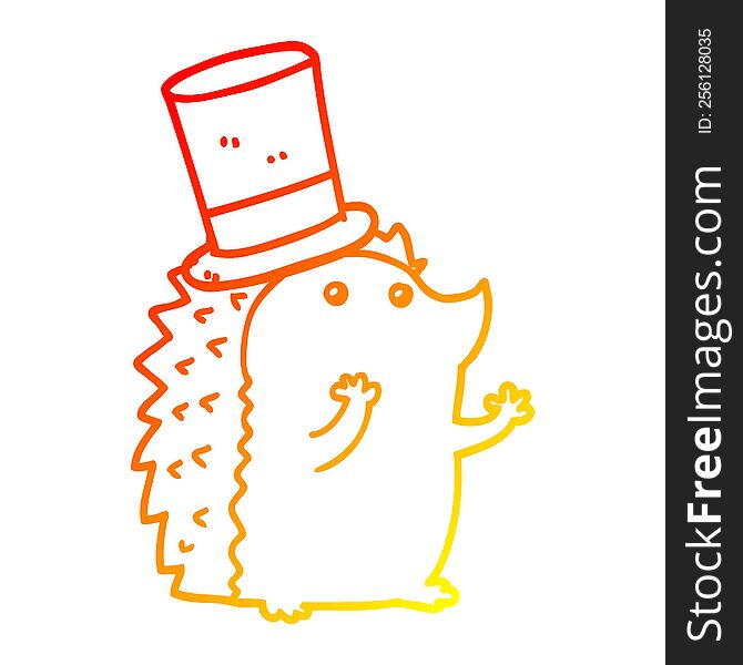Warm Gradient Line Drawing Cartoon Hedgehog Wearing Hat