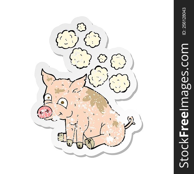 retro distressed sticker of a cartoon smelly pig