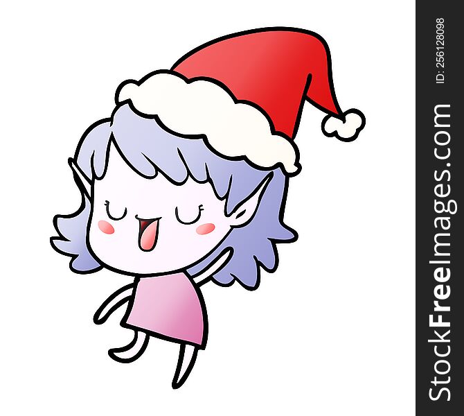 Gradient Cartoon Of A Elf Girl Wearing Santa Hat