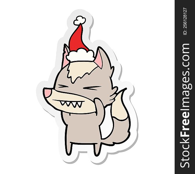 Angry Wolf Sticker Cartoon Of A Wearing Santa Hat