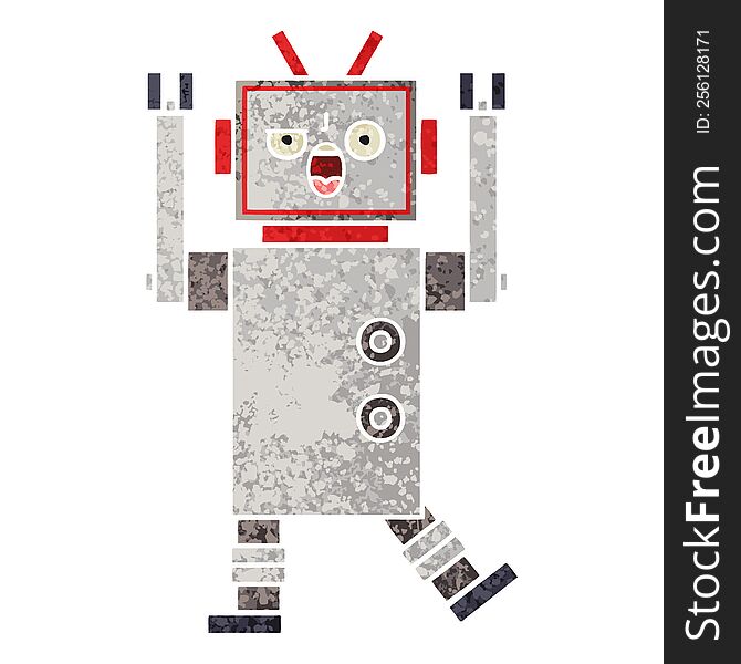 Retro Illustration Style Cartoon Angry Robot