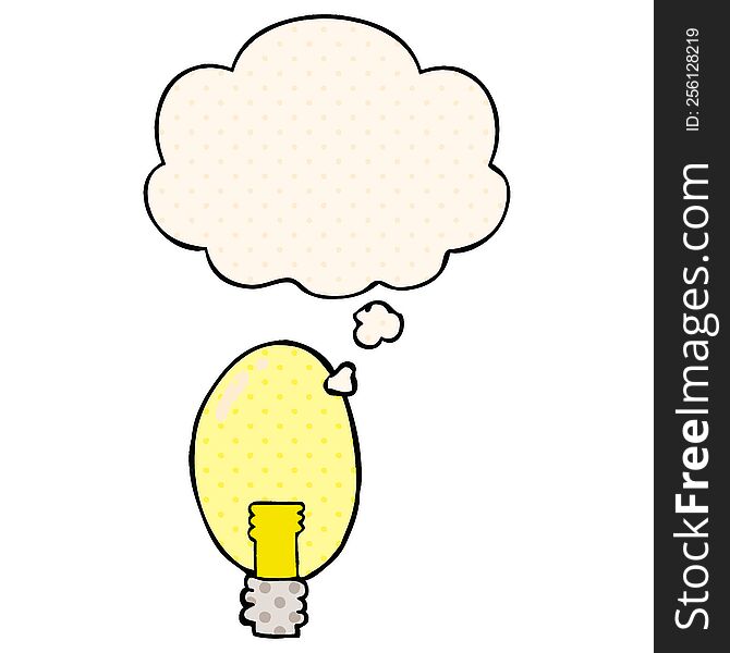 cartoon electric light with thought bubble in comic book style