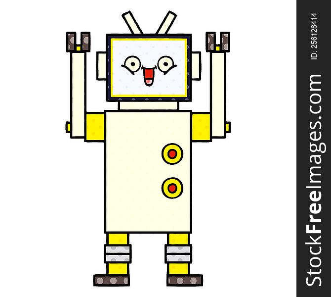 Comic Book Style Cartoon Happy Robot