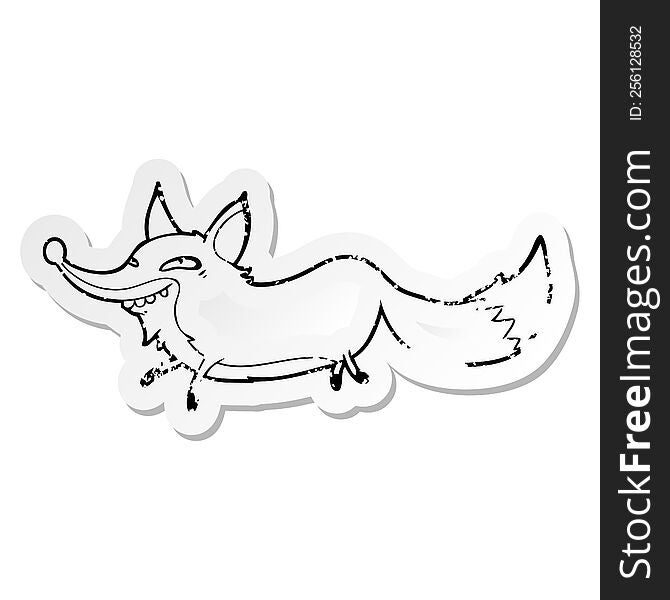 Distressed Sticker Of A Cartoon Sly Fox