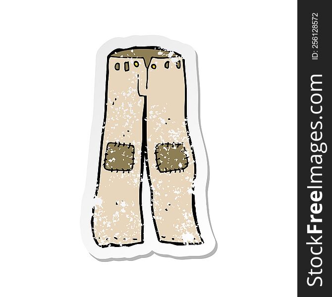 Retro Distressed Sticker Of A Cartoon Patched Old Pants