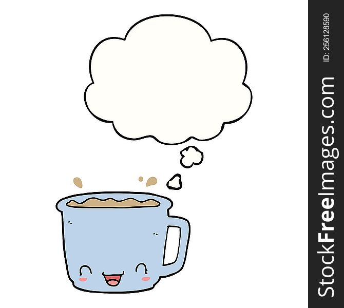 cartoon cup of coffee with thought bubble. cartoon cup of coffee with thought bubble