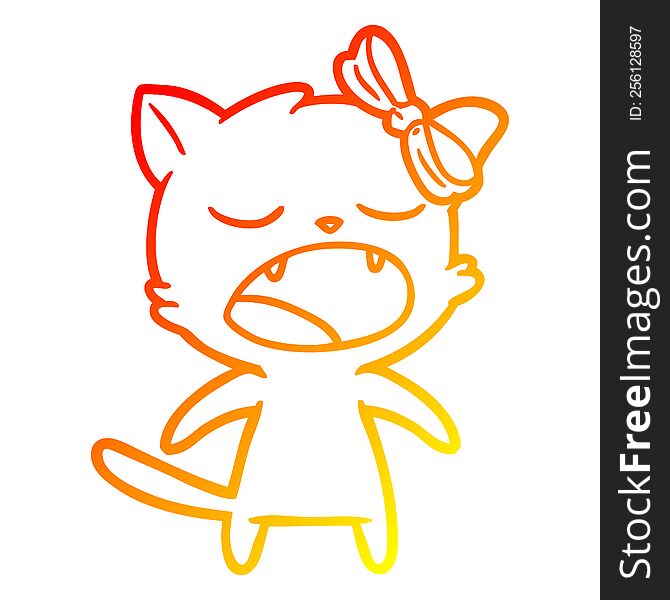 Warm Gradient Line Drawing Cartoon Meowing Cat