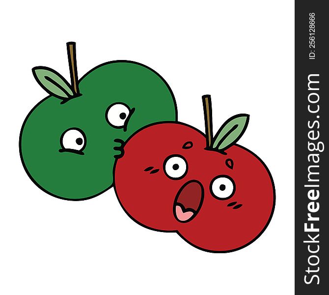 cute cartoon of a pair of apples. cute cartoon of a pair of apples
