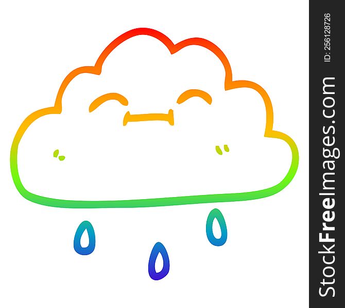 Rainbow Gradient Line Drawing Cartoon Happy Rain Cloud