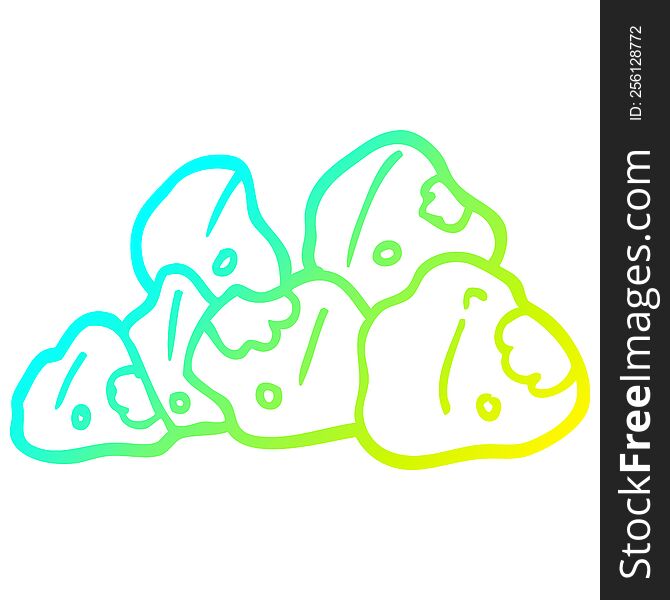 cold gradient line drawing of a cartoon gold clusters