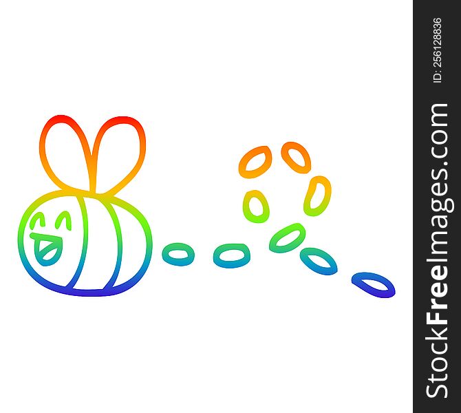 rainbow gradient line drawing of a cartoon buzzing bee