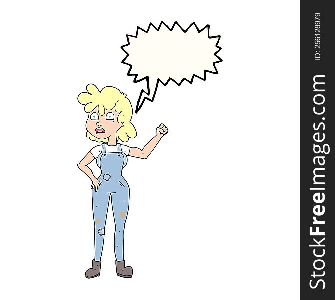 Speech Bubble Cartoon Woman Shaking Fist