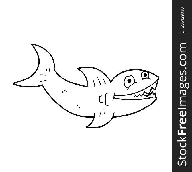 freehand drawn black and white cartoon shark