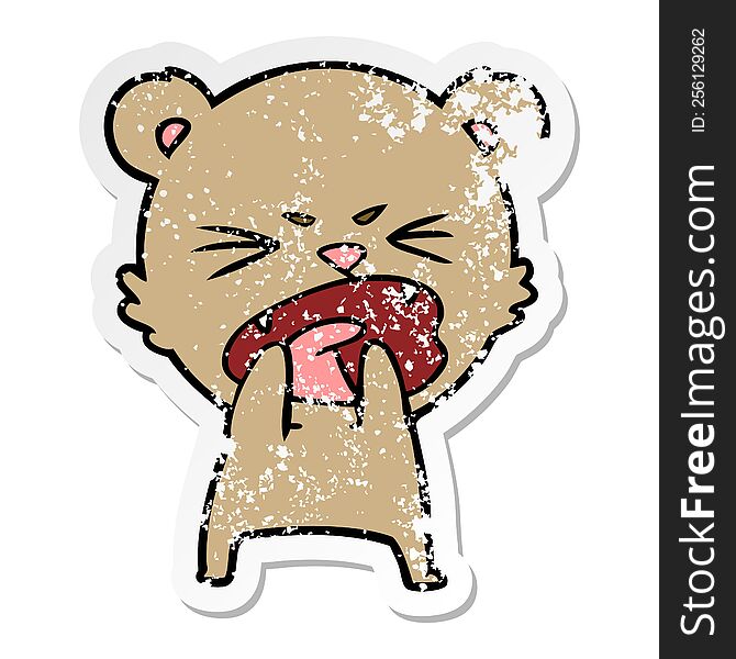 distressed sticker of a hungry cartoon bear