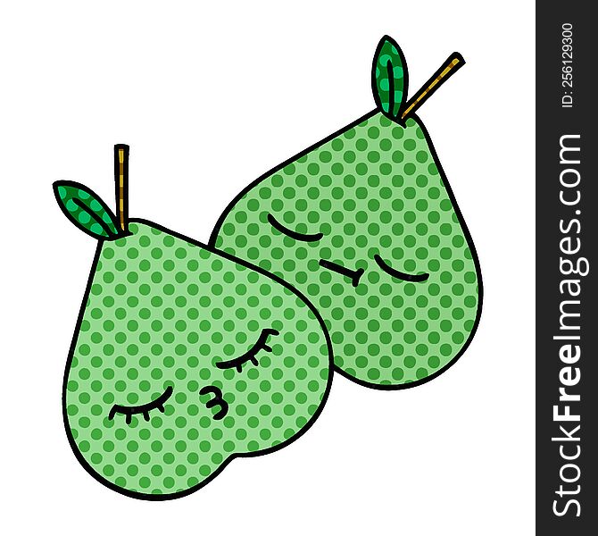 comic book style cartoon of a green pear