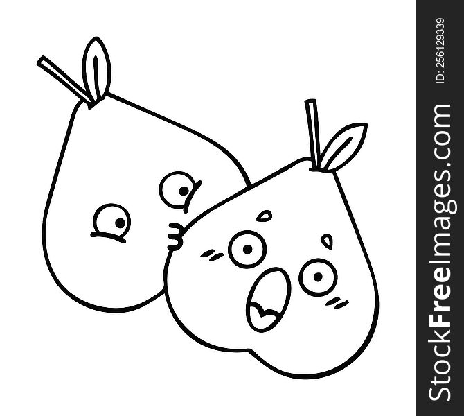 line drawing cartoon of a green pear