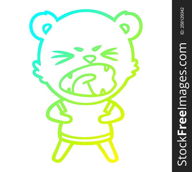 Cold Gradient Line Drawing Angry Cartoon Bear