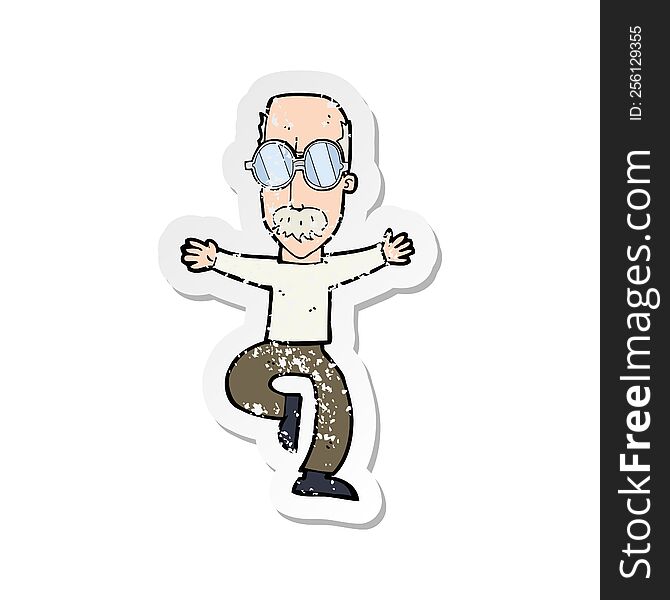 retro distressed sticker of a cartoon old man wearing big glasses