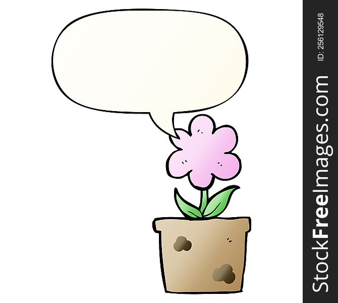 Cute Cartoon Flower And Speech Bubble In Smooth Gradient Style