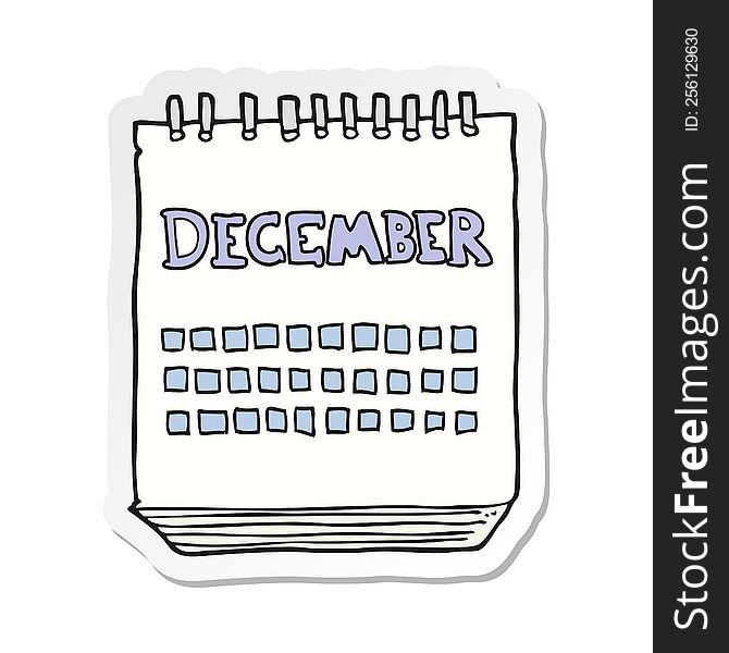 sticker of a cartoon calendar showing month of December