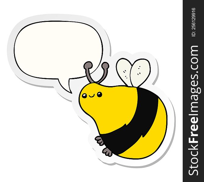 Cartoon Bee And Speech Bubble Sticker