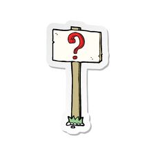 Sticker Of A Cartoon Signpost With Question Mark Stock Photo