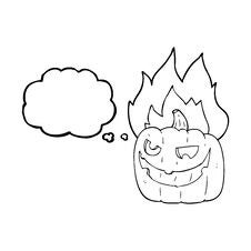 Thought Bubble Cartoon Flaming Halloween Pumpkin Royalty Free Stock Images