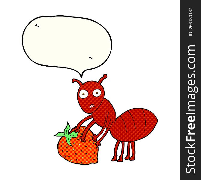 Comic Book Speech Bubble Cartoon Ant With Berry