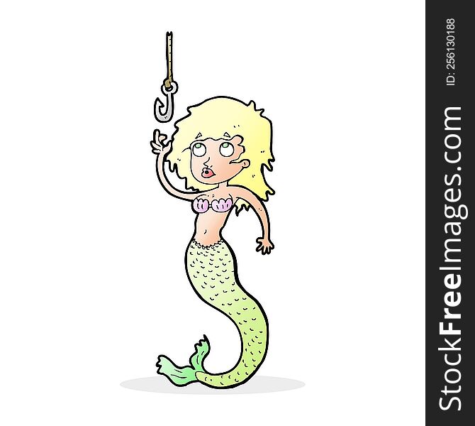 Cartoon Mermaid And Fish Hook