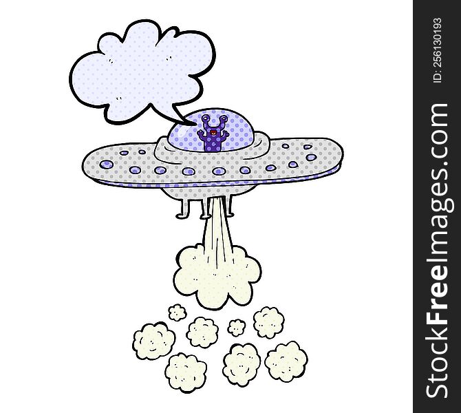freehand drawn comic book speech bubble cartoon flying saucer