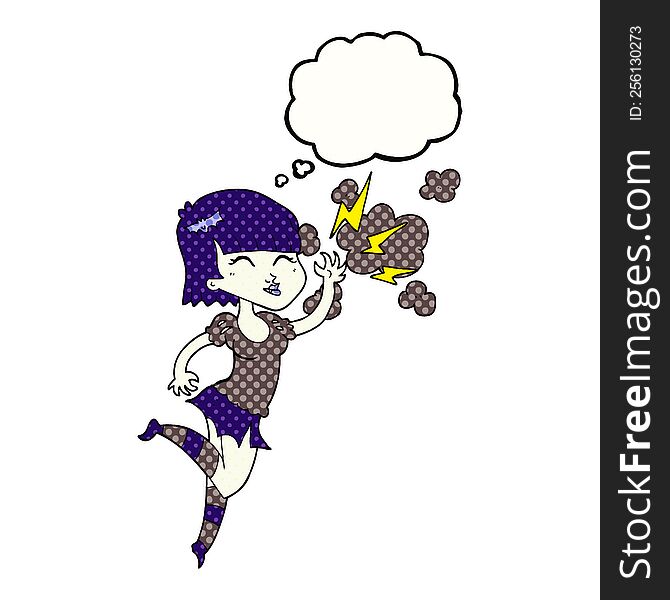 freehand drawn thought bubble cartoon vampire girl flying
