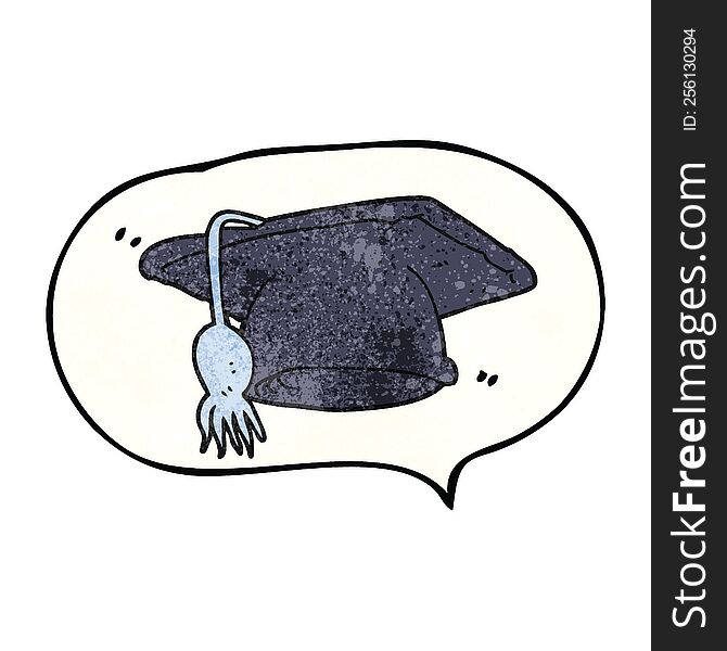 freehand speech bubble textured cartoon graduation cap