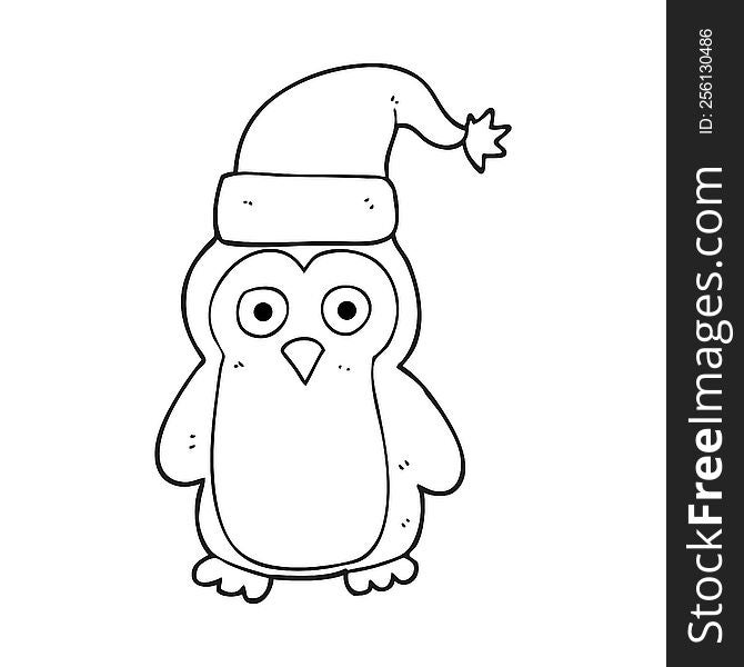 Black And White Cartoon Christmas Penguin