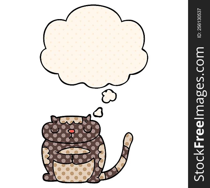 cute cartoon cat with thought bubble in comic book style