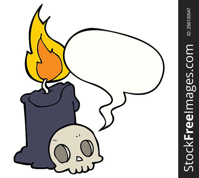 Cartoon Skull And Candle And Speech Bubble